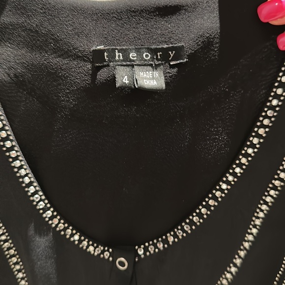 Theory black sleeveless silk dress with beads and crystal. - Picture 3 of 6